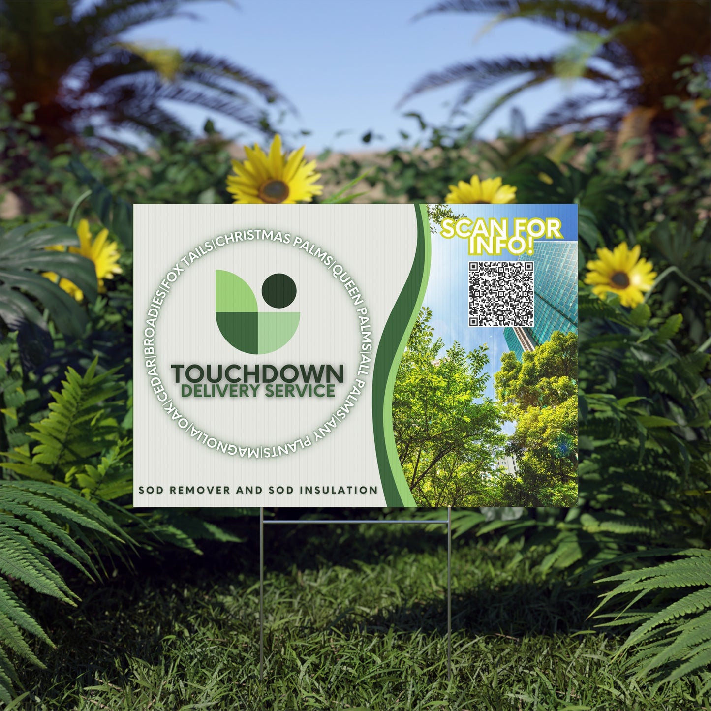 Touchdown Delivery Service Lawn Sign - QR Code Info & Green Design