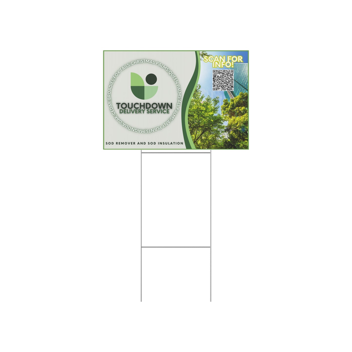 Touchdown Delivery Service Lawn Sign - QR Code Info & Green Design
