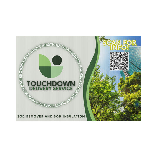Touchdown Delivery Service Lawn Sign - QR Code Info & Green Design