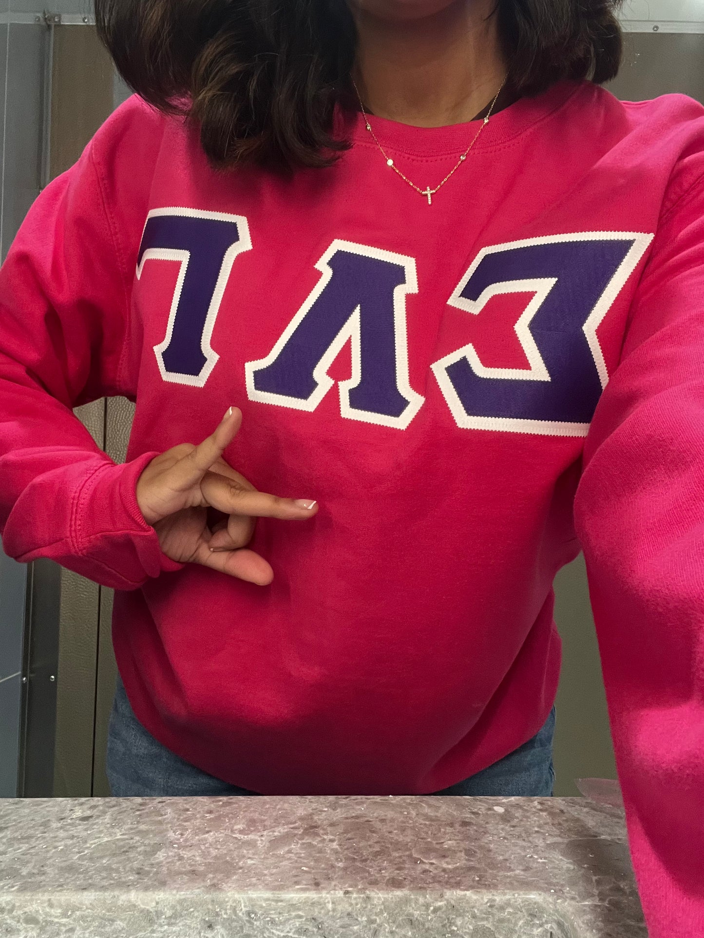 Embroidered Pink SLG Lettered Pullover