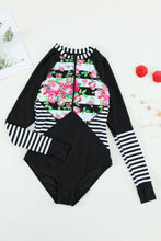 Load image into Gallery viewer, Floral Striped Patchwork Rashguard One-piece
