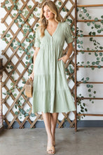 Load image into Gallery viewer, HEYSON Full Size Lilac Breeze Gauze Button Front Midi Dress in Sage

