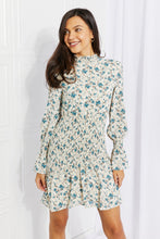 Load image into Gallery viewer, Petal Dew Meadowscape Floral Smocked Mock Neck Mini Dress
