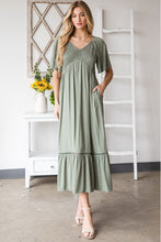 Load image into Gallery viewer, HEYSON Full Size Smocked Pocket Midi Dress in Sage

