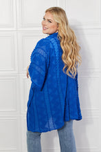 Load image into Gallery viewer, Justin Taylor Pom-Pom Asymmetrical Poncho Cardigan in Blue
