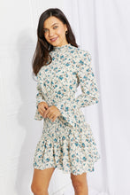 Load image into Gallery viewer, Petal Dew Meadowscape Floral Smocked Mock Neck Mini Dress
