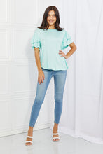 Load image into Gallery viewer, Culture Code Mi Amor Full Size Round Neck Ruffle Sleeve Top in Blue
