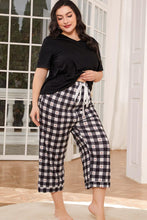 Load image into Gallery viewer, V-Neck Tee and Plaid Cropped Pants Lounge Set
