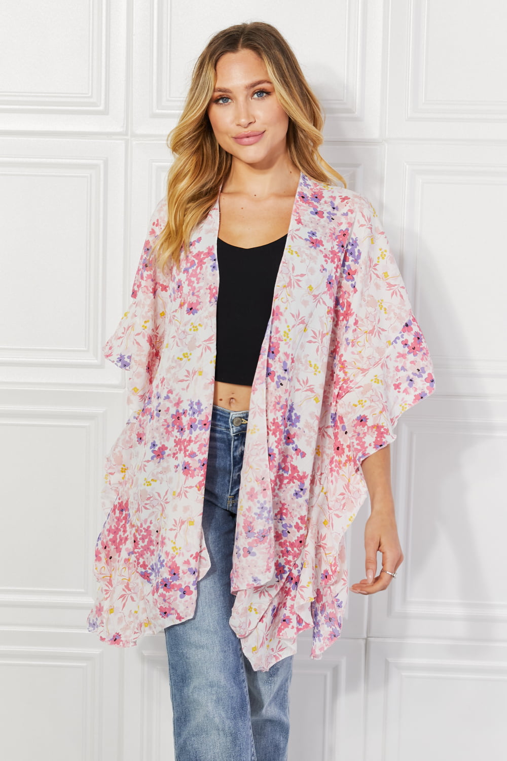 Justin Taylor Fields of Poppy Floral Kimono in Pink