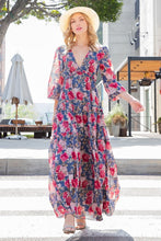 Load image into Gallery viewer, ee:some Floral Frill Trill Deep V Maxi Dress

