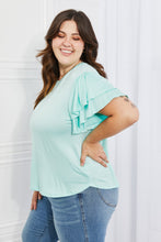 Load image into Gallery viewer, Culture Code Mi Amor Full Size Round Neck Ruffle Sleeve Top in Blue
