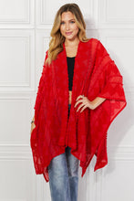 Load image into Gallery viewer, Justin Taylor Pom-Pom Asymmetrical Poncho Cardigan in Red
