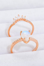 Load image into Gallery viewer, Natural Moonstone and Zircon 18K Rose Gold-Plated Two-Piece Ring Set
