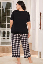 Load image into Gallery viewer, V-Neck Tee and Plaid Cropped Pants Lounge Set
