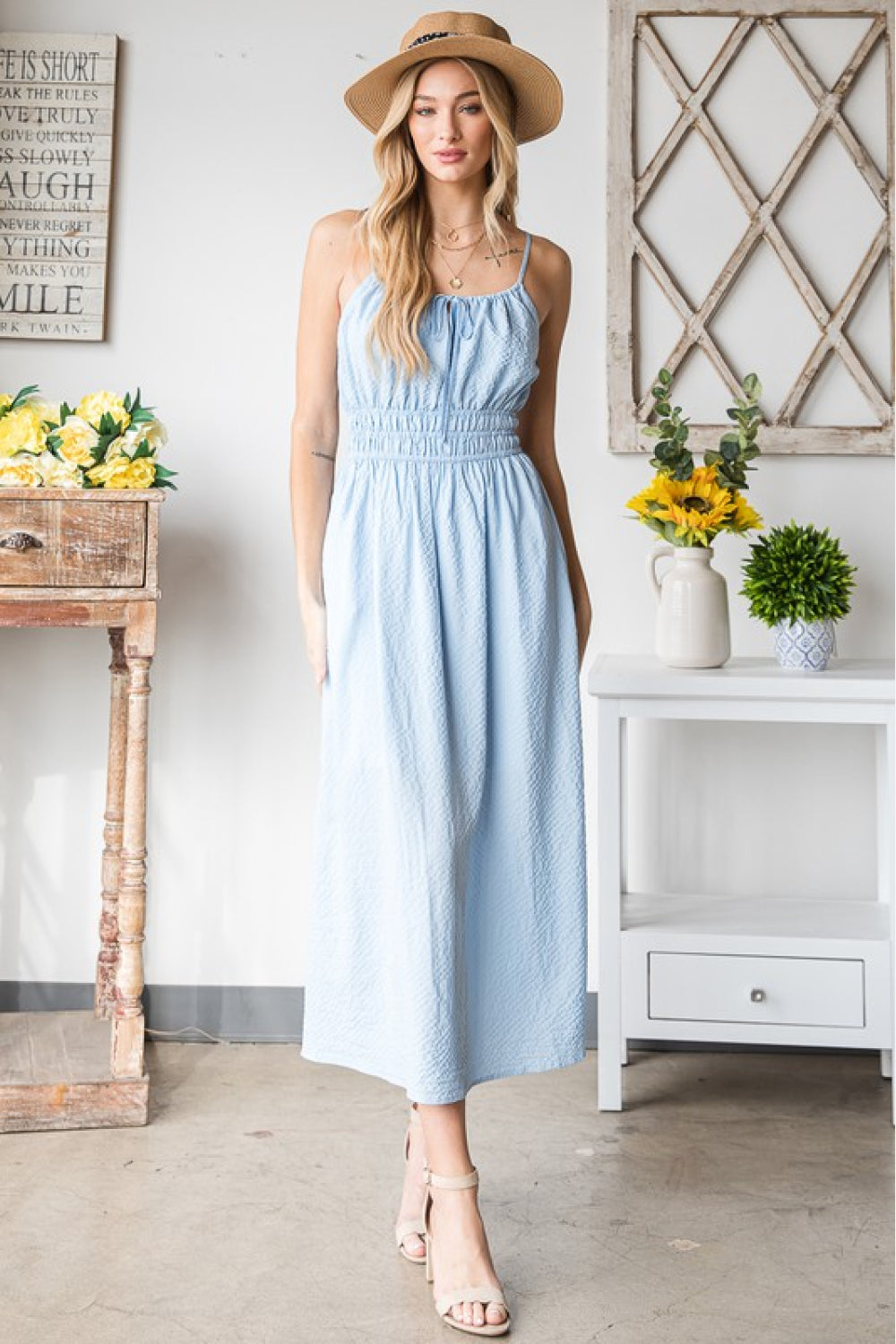 HEYSON French Riviera Textured Woven Sleeveless Dress