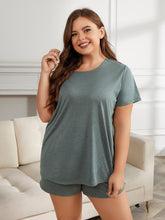 Load image into Gallery viewer, Plus Size Round Neck Short Sleeve Two-Piece Loungewear Set
