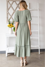 Load image into Gallery viewer, HEYSON Full Size Smocked Pocket Midi Dress in Sage
